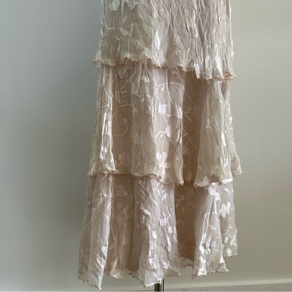 Cameron Blake Long 100% Silk Embroidered Dress Ruffled Skirt With Cover Blazer - Picture 8 of 16